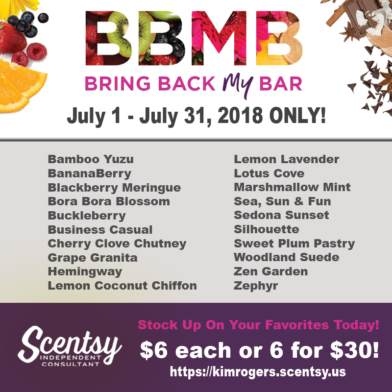 Scentsy Bring Back My Bar, BBMB, Returning Fragrances, BBMB 2018, Discontinued Scents, Scentsy